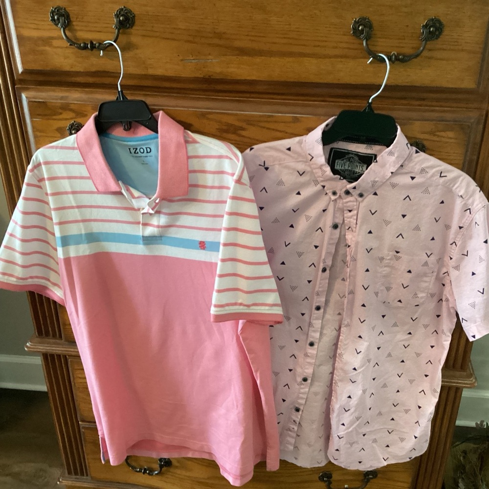 1 Izod, 1 Five Point Pink Shirts. XL /L. Never worn.